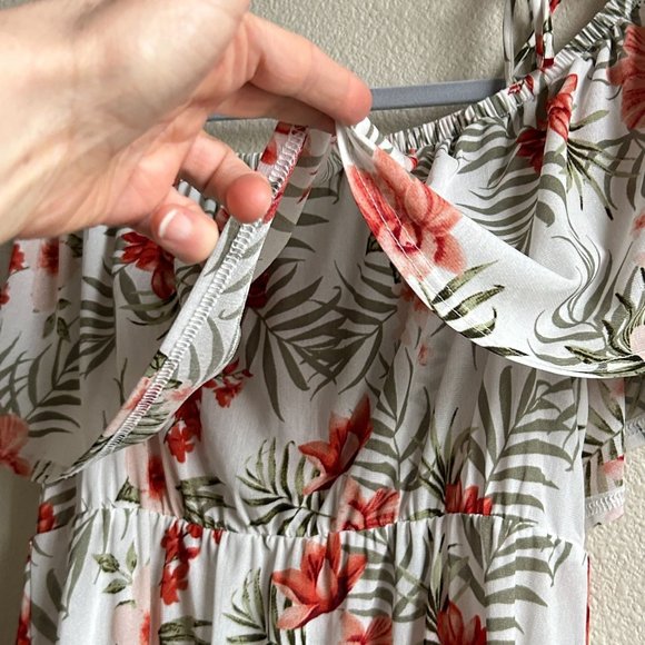 Siren Lily Maternity‎ Blouse Top Off Shoulder Floral Sheer Ruffled Neckline Sz M - Picture 6 of 15